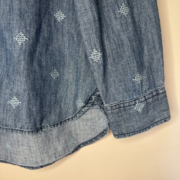 AMERICAN EAGLE women's size XL chambray embroidered button denim top shirt - Picture 5 of 8